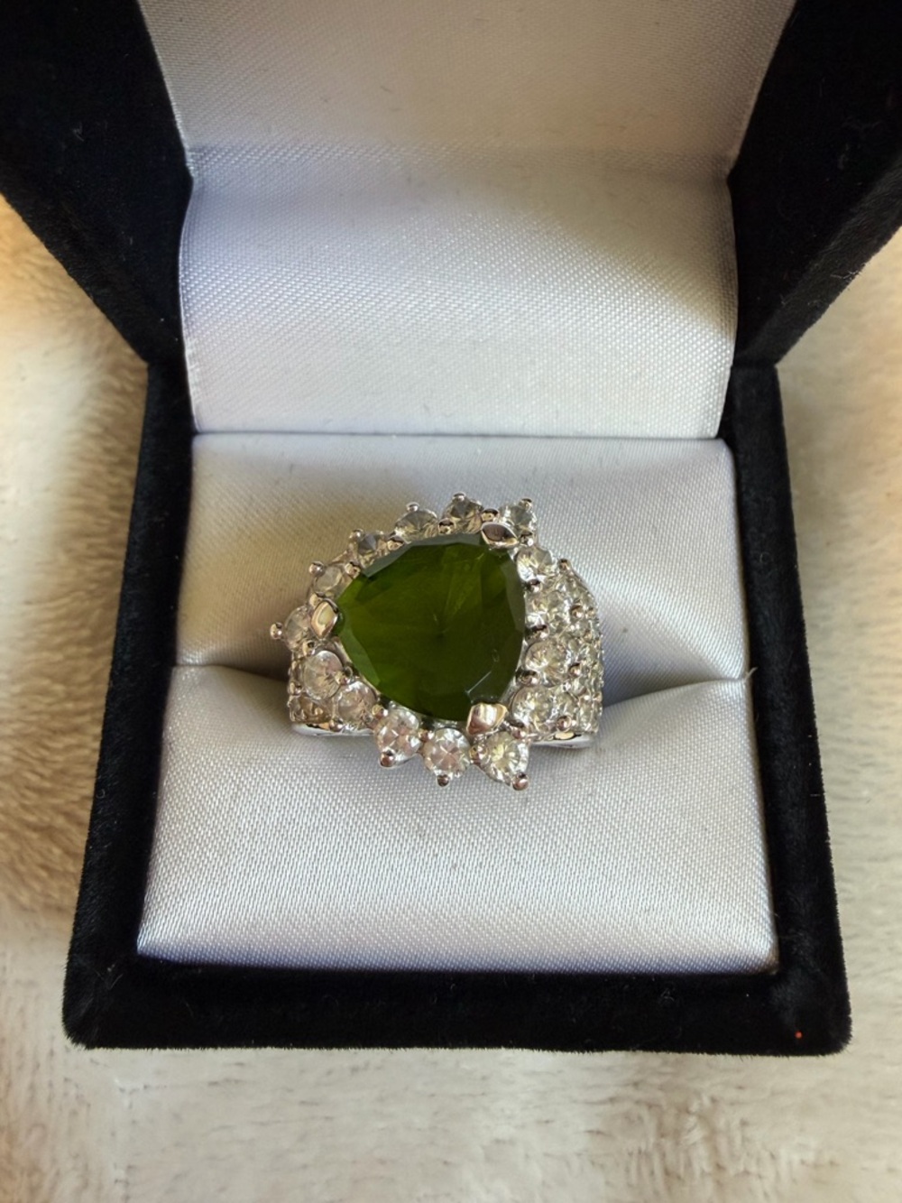 Classic Green Stone Halo Cocktail Ring - Women Jewelry